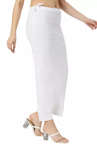 Neckbook White Solid Drawstring Best Slim Fit Saree Shapewear for Women