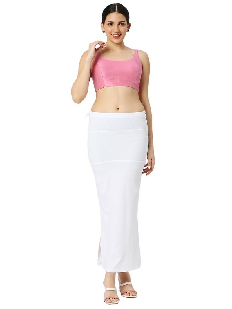Neckbook White Solid Drawstring Best Slim Fit Saree Shapewear for Women