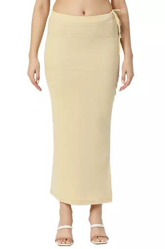 Neckbook Cream Solid Drawstring Best Slim Fit Saree Shapewear for Women