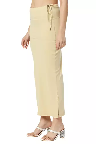 Neckbook Cream Solid Drawstring Best Slim Fit Saree Shapewear for Women