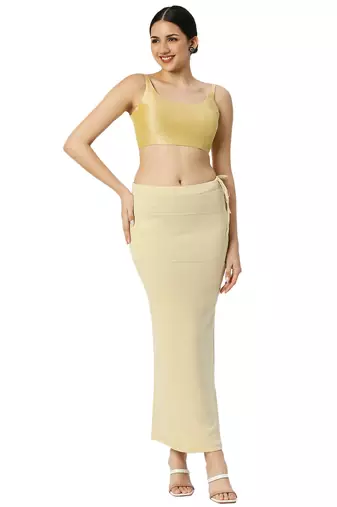 Neckbook Cream Solid Drawstring Best Slim Fit Saree Shapewear for Women