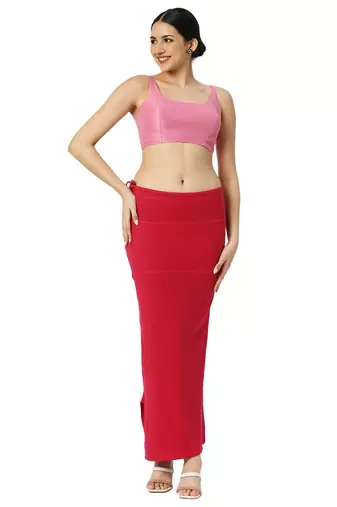 Neckbook Poppy Red Solid Drawstring Best Slim Fit Saree Shapewear for Women