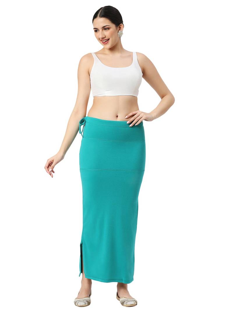 Neckbook Teal Blue Solid Drawstring Best Slim Fit Saree Shapewear for Women