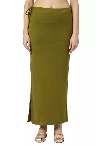 Neckbook Mehndi Green Solid Drawstring Best Slim Fit Saree Shapewear for Women