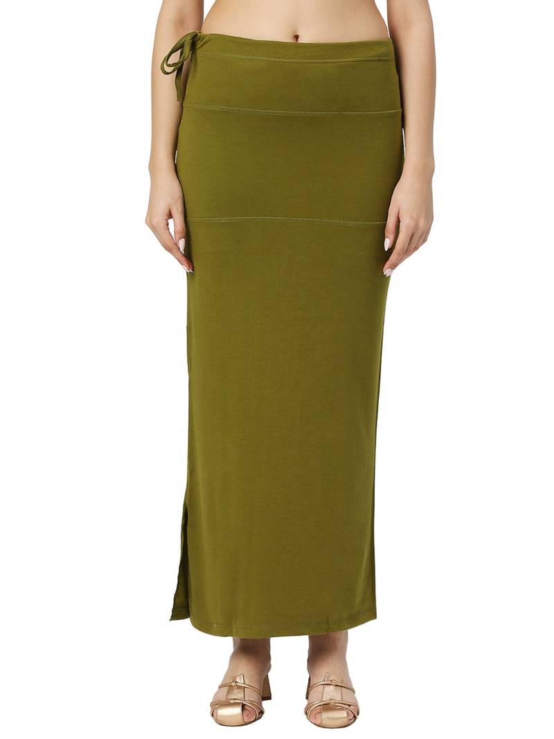 Neckbook Mehndi Green Solid Drawstring Best Slim Fit Saree Shapewear for Women