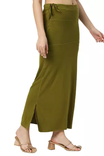 Neckbook Mehndi Green Solid Drawstring Best Slim Fit Saree Shapewear for Women