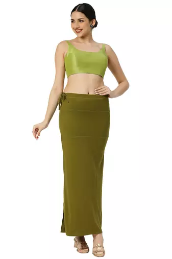 Neckbook Mehndi Green Solid Drawstring Best Slim Fit Saree Shapewear for Women