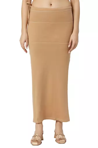 Neckbook Camel Brown Solid Drawstring Best Slim Fit Saree Shapewear for Women