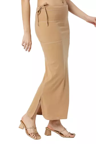 Neckbook Camel Brown Solid Drawstring Best Slim Fit Saree Shapewear for Women