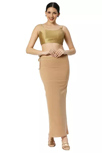 Neckbook Camel Brown Solid Drawstring Best Slim Fit Saree Shapewear for Women