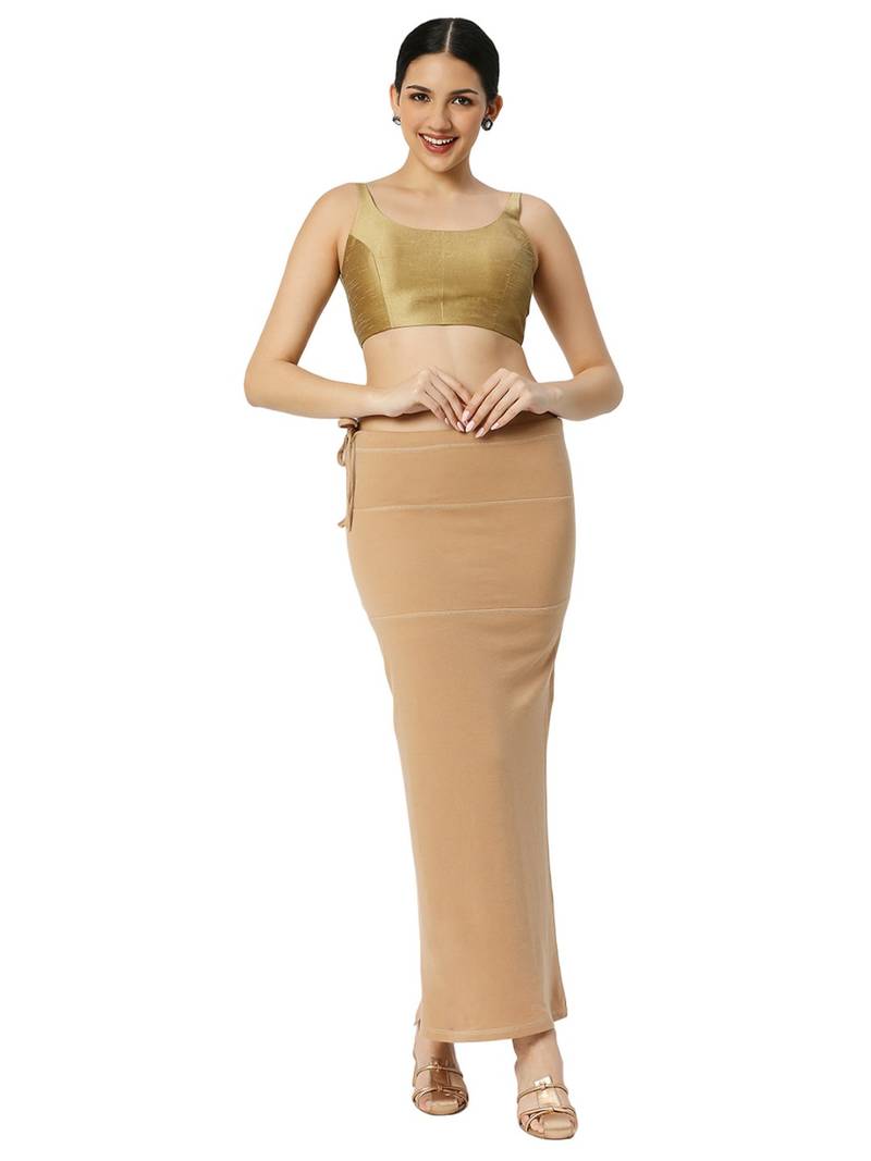 Neckbook Camel Brown Solid Drawstring Best Slim Fit Saree Shapewear for Women