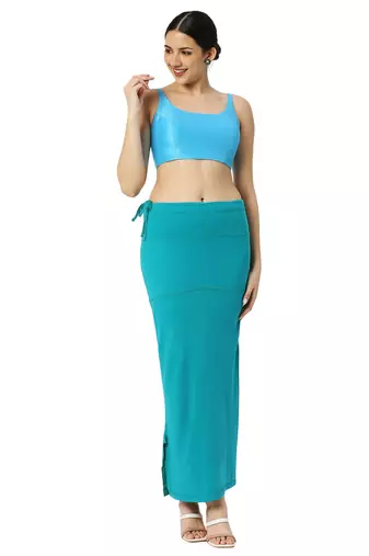 Neckbook Peacock Blue Solid Drawstring Best Slim Fit Saree Shapewear for Women