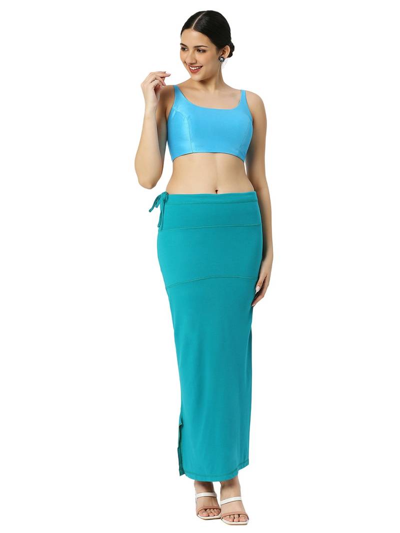 Neckbook Peacock Blue Solid Drawstring Best Slim Fit Saree Shapewear for Women