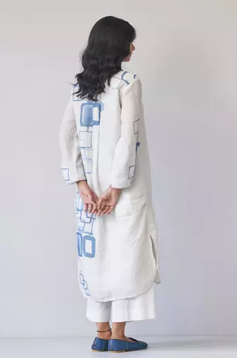 Marshmallow and blue linen co-ord set