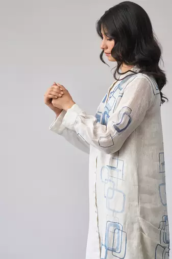 Marshmallow and blue linen co-ord set
