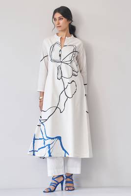 cream and blue & black print co-ord-set 1