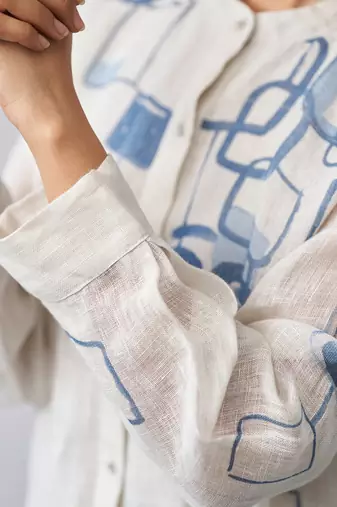 Marshmallow and blue linen co-ord set