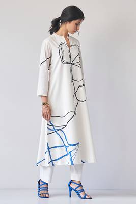 cream and blue & black print co-ord-set 2