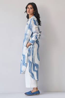 Marshmallow and blue linen co-ord set 2