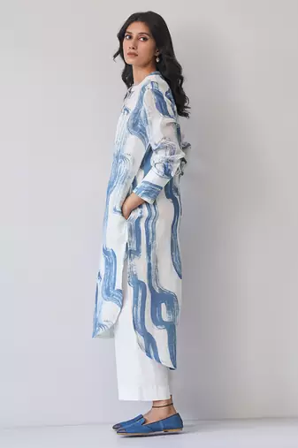 Marshmallow and blue linen co-ord set