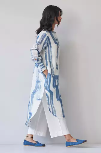 Marshmallow and blue linen co-ord set