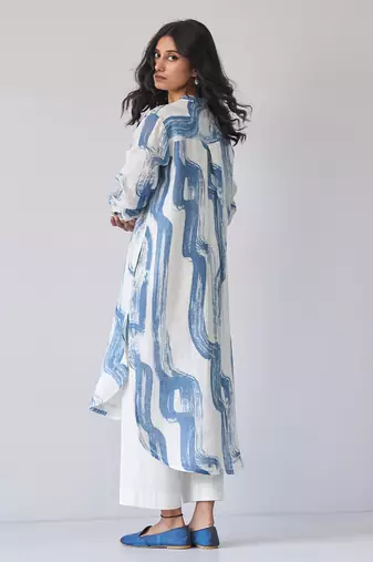 Marshmallow and blue linen co-ord set