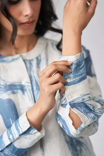 Marshmallow and blue linen co-ord set