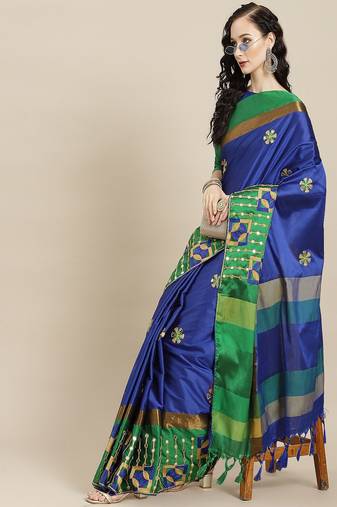 Serona fabrics women's cotton silk sequins embroidery work party wear saree