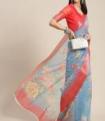 Serona fabrics women's organza digital floral printed zari weaving border party wear saree