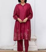 Wine gold foil print bemberg silk festive co-ord set