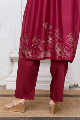 Wine gold foil print bemberg silk festive co-ord set 4