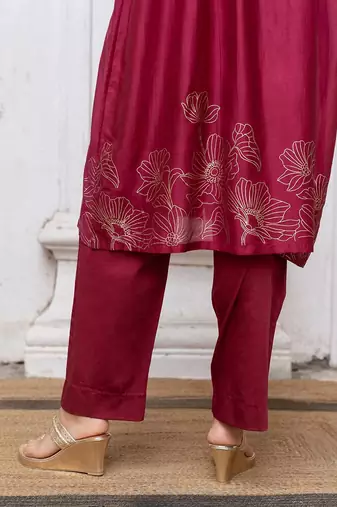 Wine gold foil print bemberg silk festive co-ord set