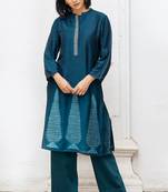 Corsair blue silk hand made tussar silk shibori co-ord set