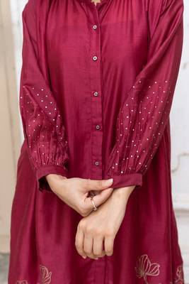 Wine gold foil print bemberg silk festive co-ord set 5