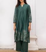 Green gold foil print bemberg silk festive co-ord set