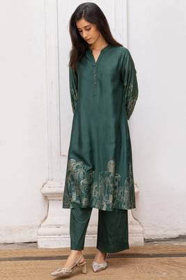 Green gold foil print bemberg silk festive co-ord set 2
