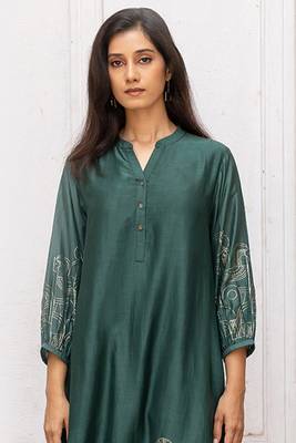 Green gold foil print bemberg silk festive co-ord set 3