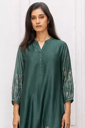 Green gold foil print bemberg silk festive co-ord set