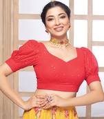 Necbook Embillished Puff Sleeves V neck Readmade Blouse