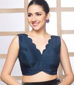 Neckbook Navy Blue Silk  Sweetheart Neck Readymade Blouse