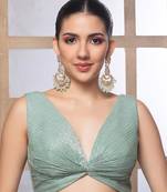Neckbook Mint Green Tissue Sleeveless Readymade Blouse