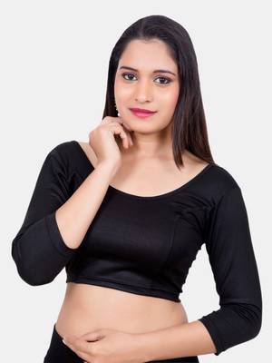 Neckbook Black 3::4 Sleeves  Lycra Princess Cut Round Neck Readymade Blouse 1