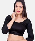 Neckbook Black 3::4 Sleeves  Lycra Princess Cut Round Neck Readymade Blouse