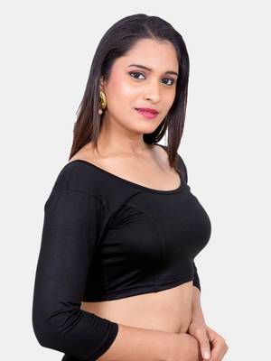 Neckbook Black 3::4 Sleeves  Lycra Princess Cut Round Neck Readymade Blouse 2