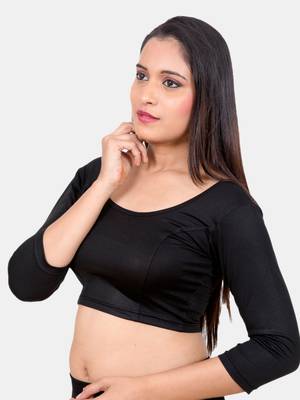 Neckbook Black 3::4 Sleeves  Lycra Princess Cut Round Neck Readymade Blouse 3