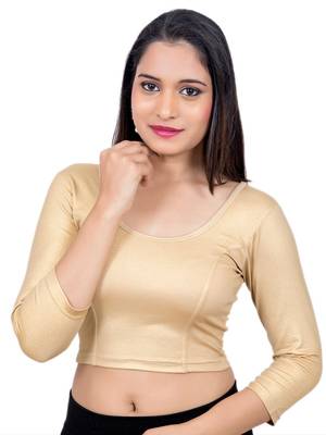 Neckbook Gold 3::4 Sleeves  Lycra Princess Cut Round Neck Readymade Blouse 1
