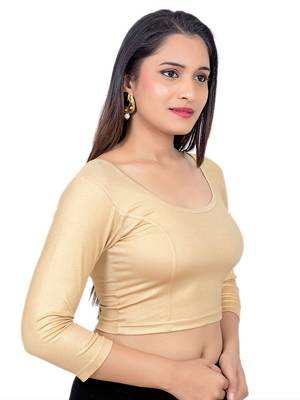 Neckbook Gold 3::4 Sleeves  Lycra Princess Cut Round Neck Readymade Blouse 2