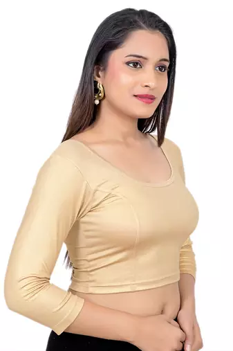 Neckbook Gold 3::4 Sleeves  Lycra Princess Cut Round Neck Readymade Blouse