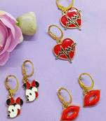  gold plated lips heart and mickey earrings set of 3