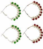  green and maroon color beaded hoop earrings set of 2